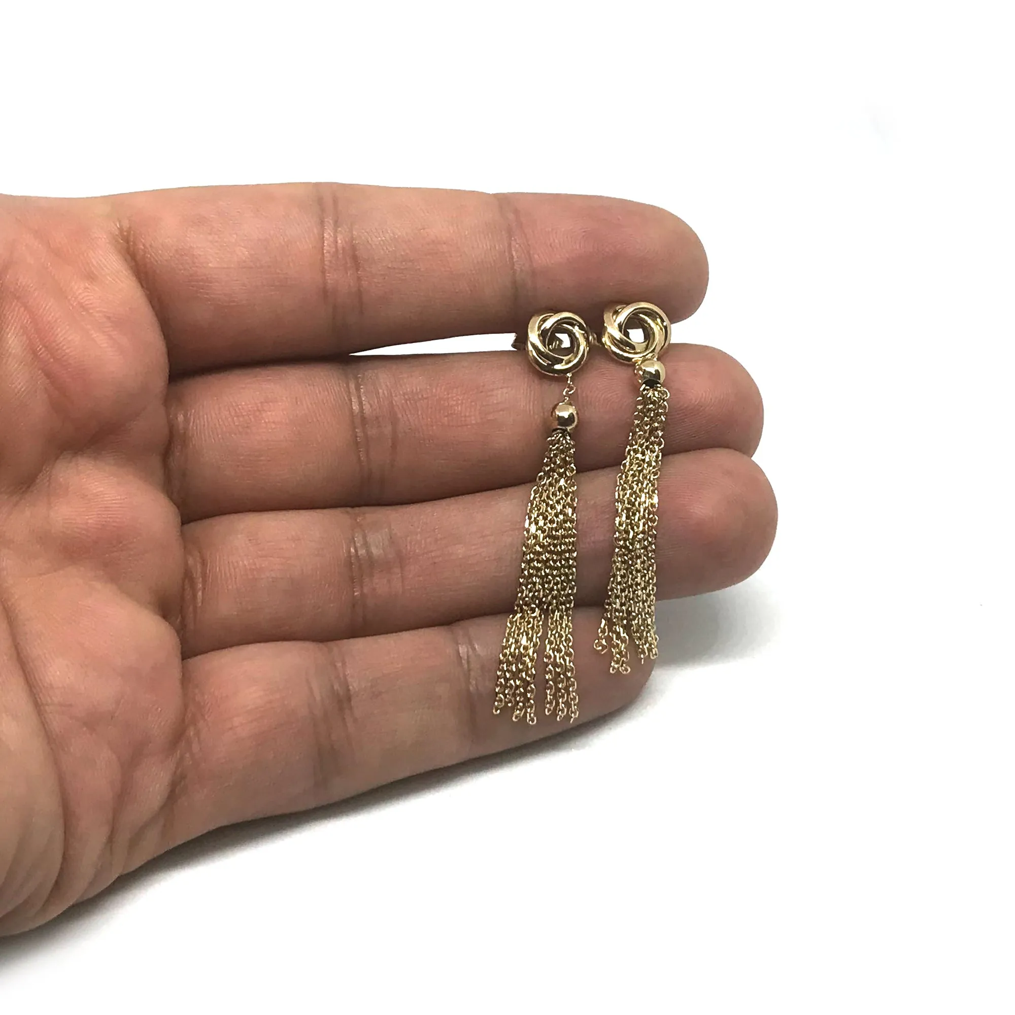 14K Gold Yellow Love Knot Tassel Earrings