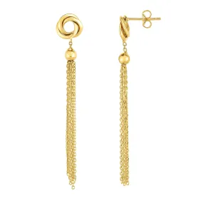 14K Gold Yellow Love Knot Tassel Earrings