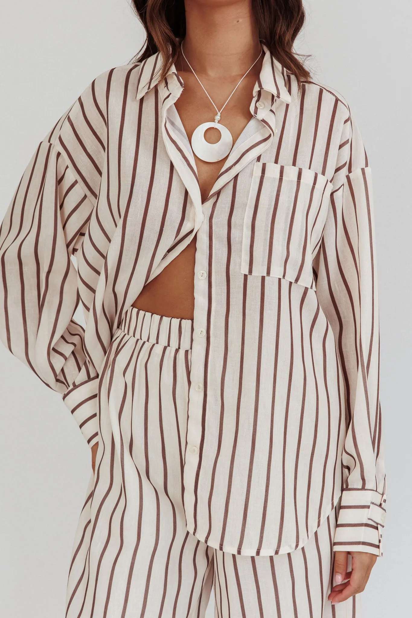 Alex Long Sleeve Shirt Stripe Latte