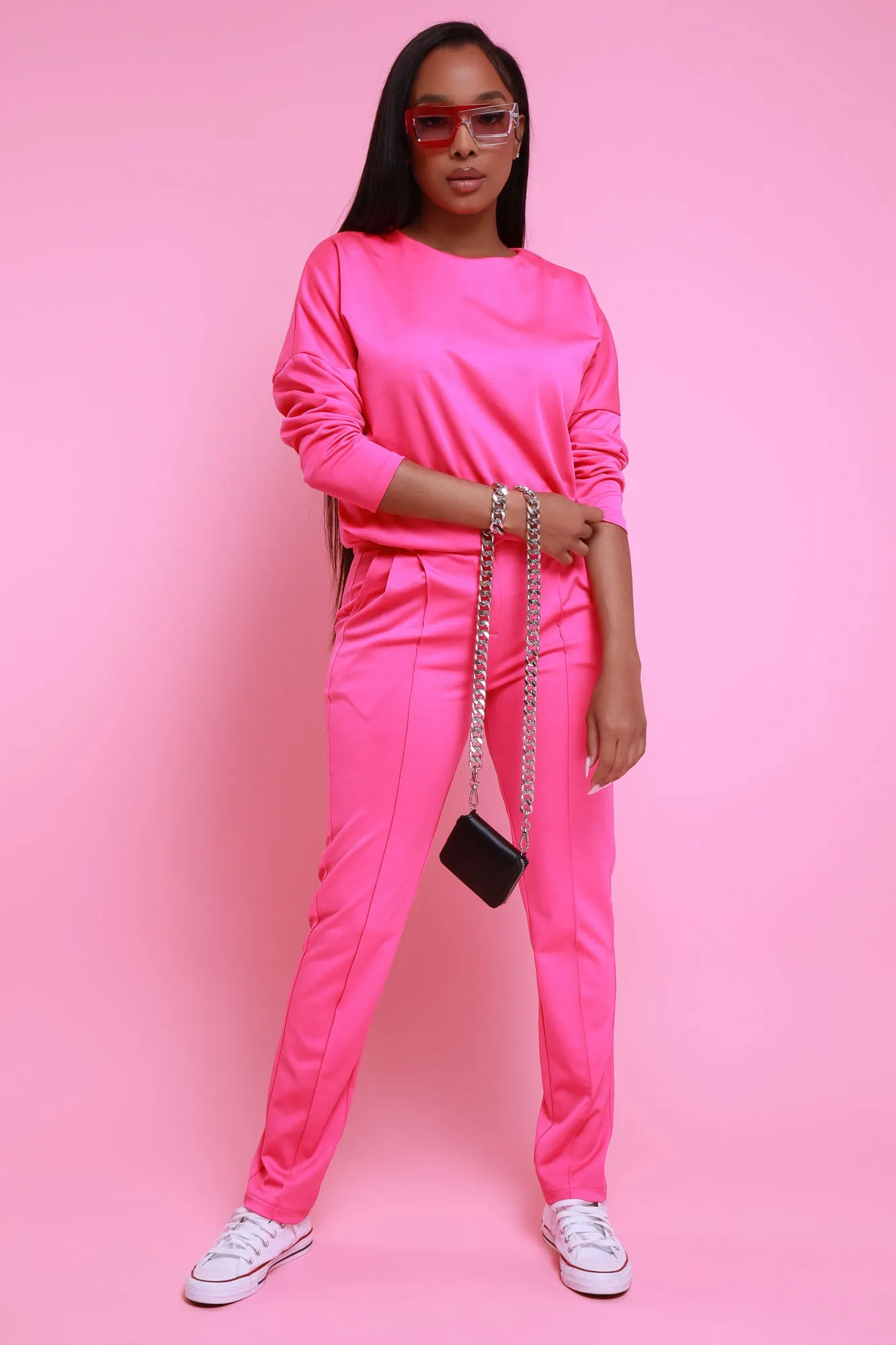 Best Believe Long Sleeve Pants Set - Fuchsia