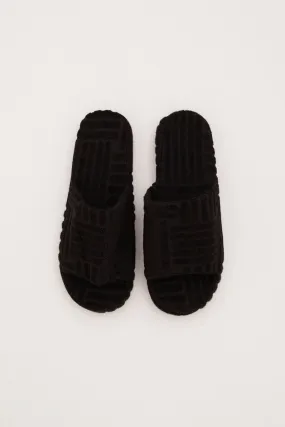 Black Corduroy Detail Slippers