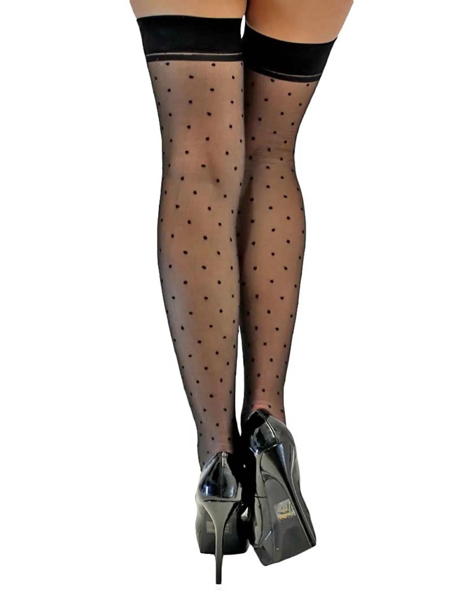 Black Polka Dot Sheer Thigh High Stockings