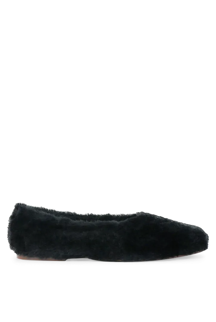 Black Shearling Ballet Flats