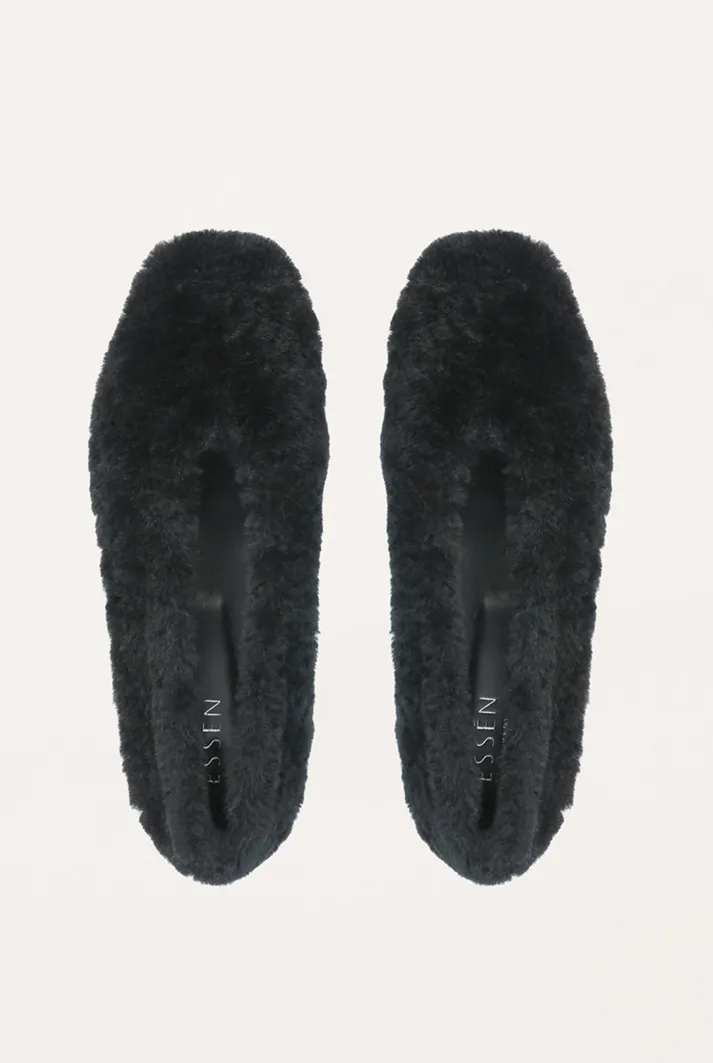 Black Shearling Ballet Flats