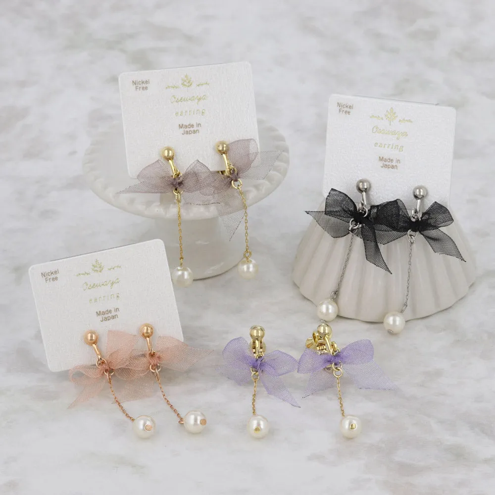 Bow and Pearl Clip Ons