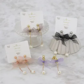 Bow and Pearl Clip Ons