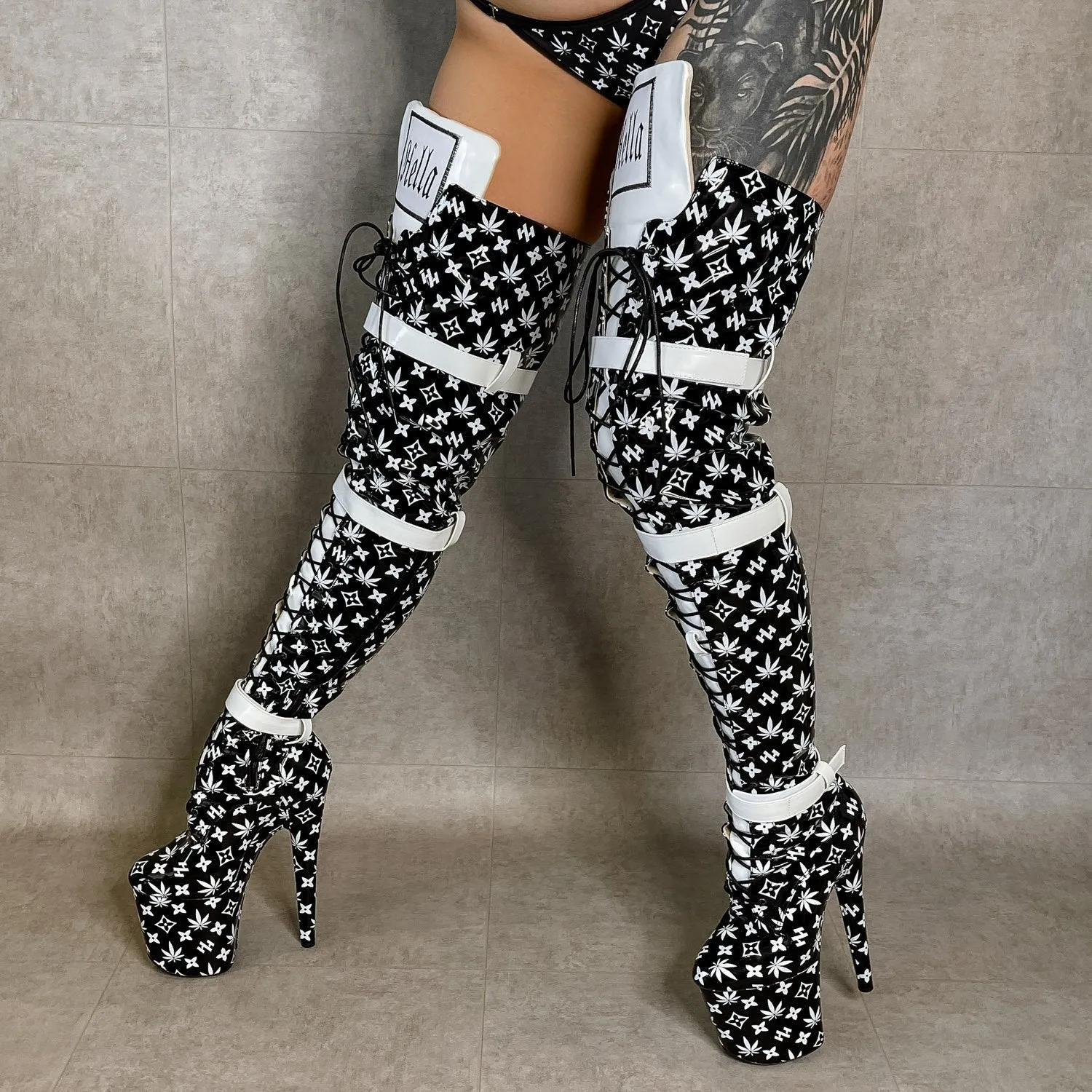 Branded Thigh High - Black - 8 INCH