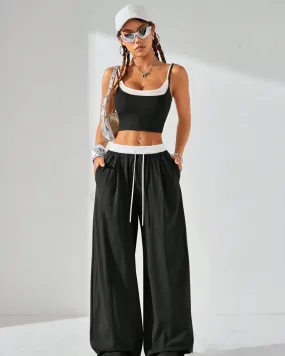 Casual Sport Knit Two Fake Pieces Tank Tops & Sweatpants Going Out Set