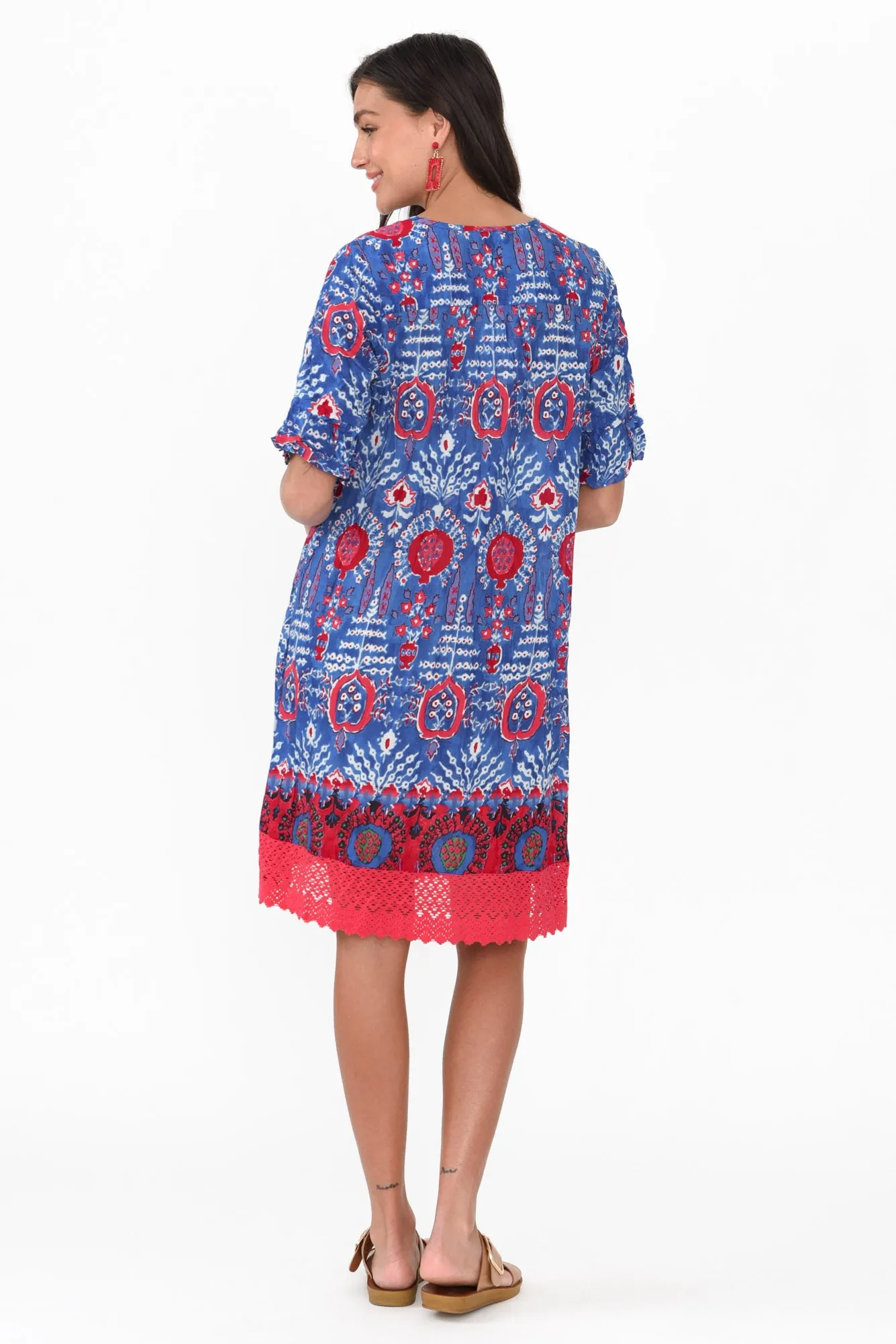 Cayman Blue Motif Cotton Tunic Dress