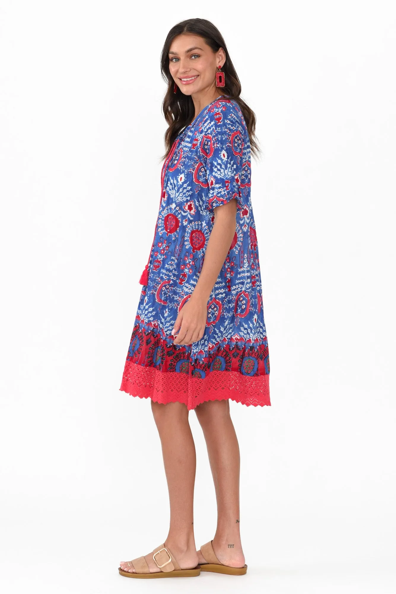 Cayman Blue Motif Cotton Tunic Dress