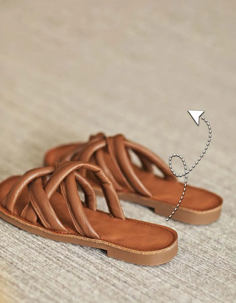 Comfortable Cross Straps Leather Slippers