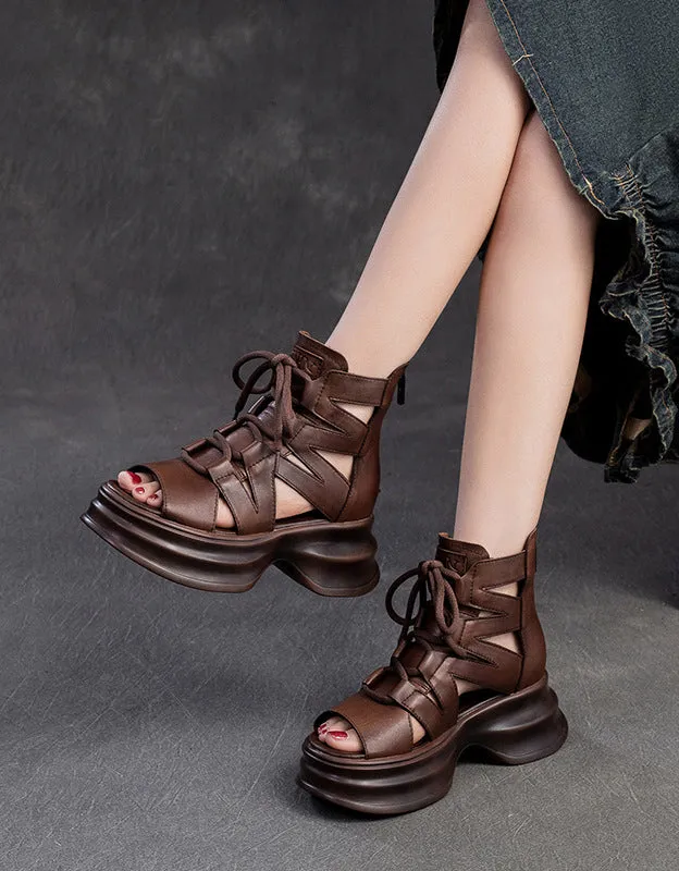 Cut-out Lace-up Open Toe Platform Sandals