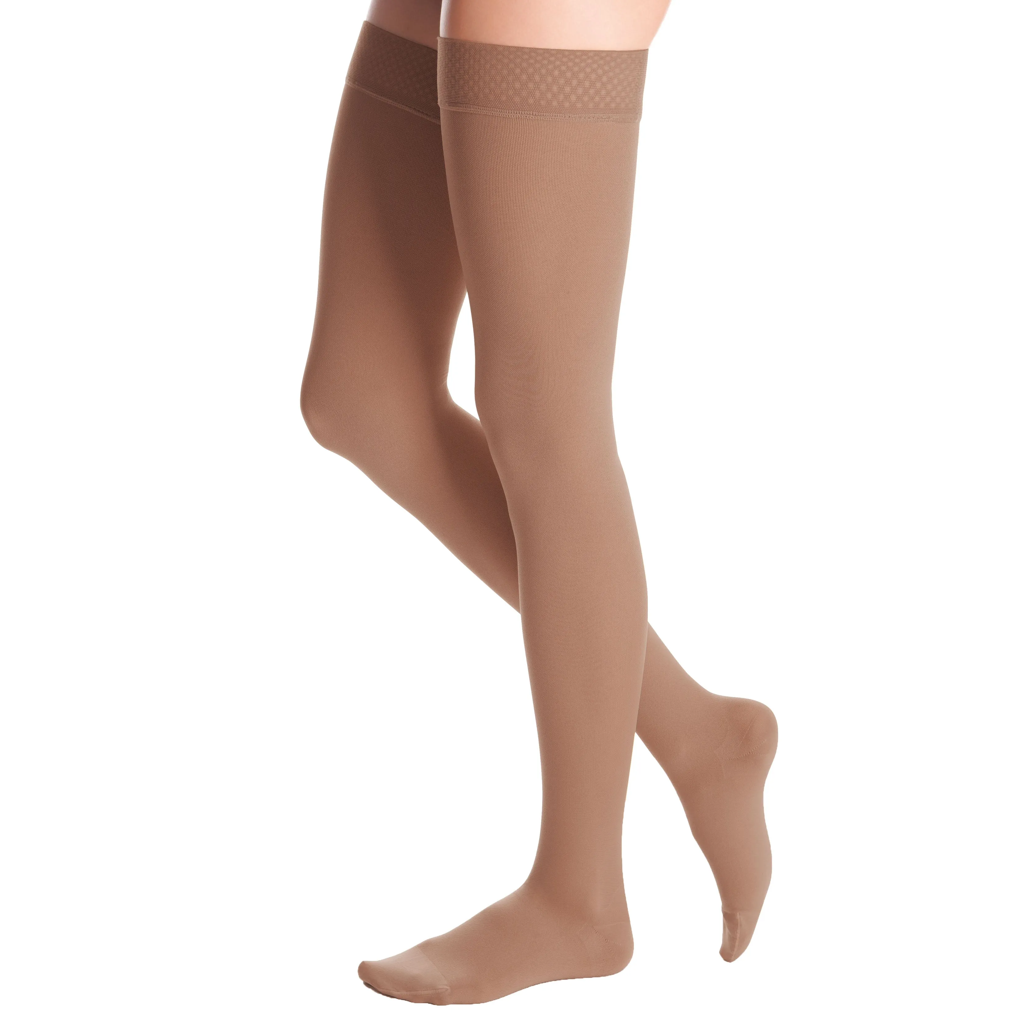 Duomed Advantage Soft Opaque Closed Toe Thigh Highs w/Beaded Band - 20-30 mmHg