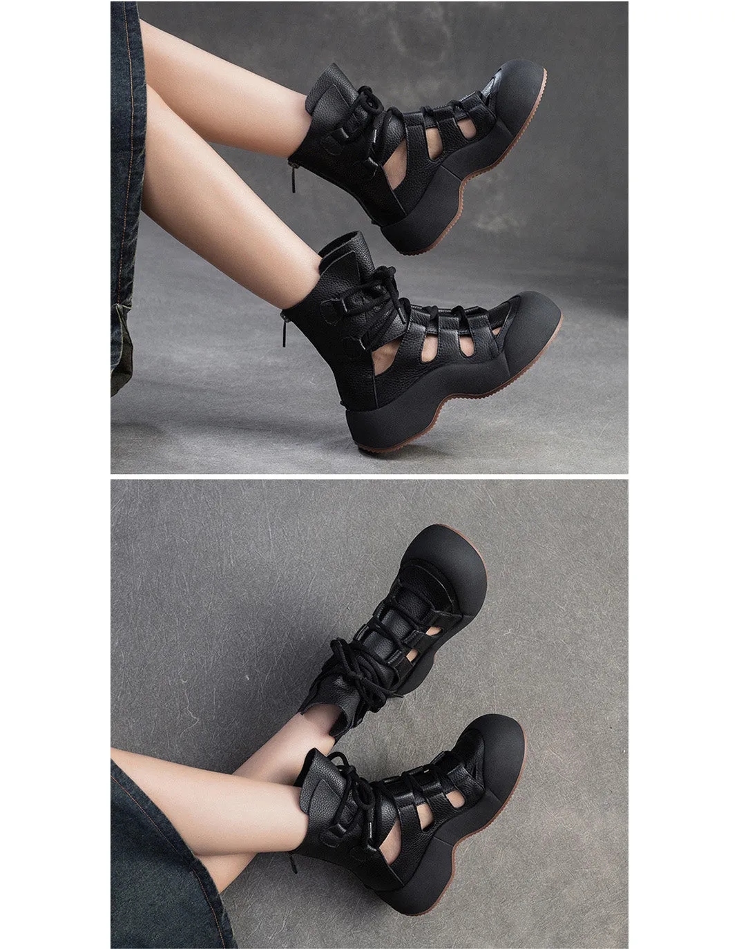 Handmade Retro Comfortable Lace-up Sandals Boots