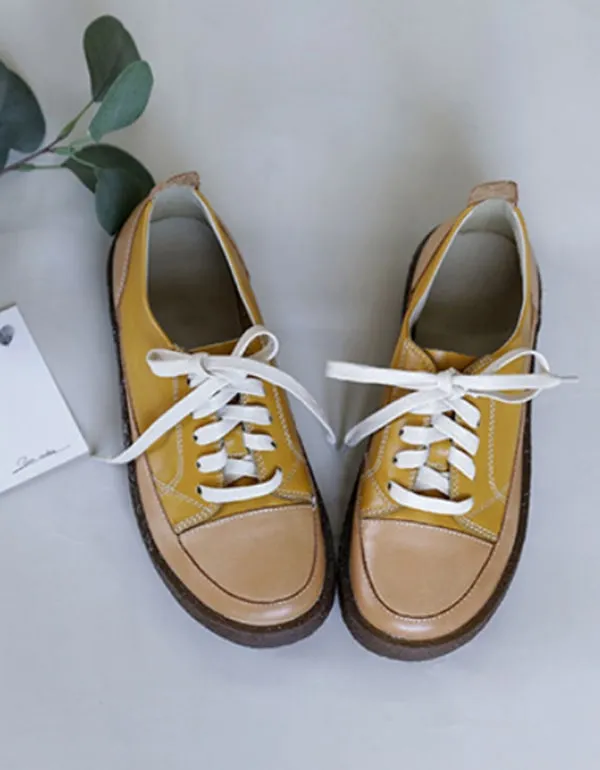 Lace Up Casual Leather Sneakers for Women