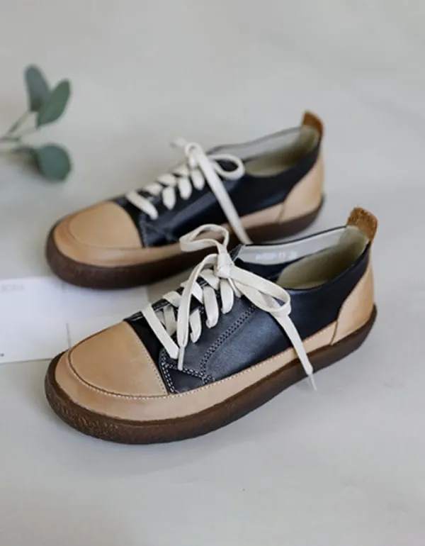 Lace Up Casual Leather Sneakers for Women