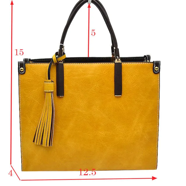 Large Shoulder Vegan Leather Tassel Handbag For Women