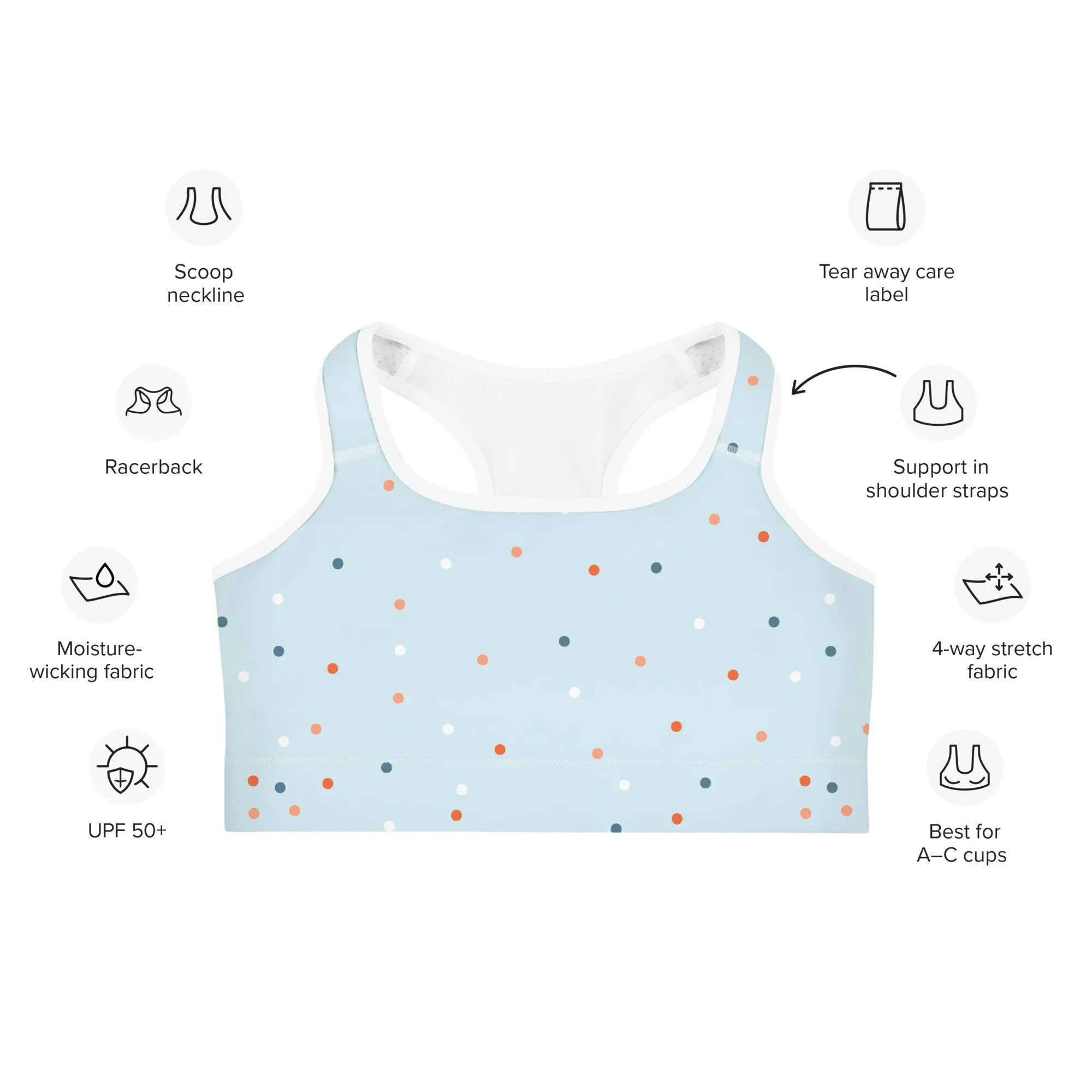 Light Blue Polka Dot Sports Bra and Swim Top