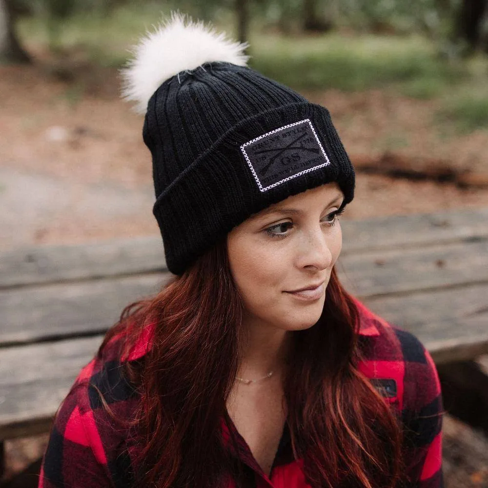 Logo Pom-Pom Beanie - Black