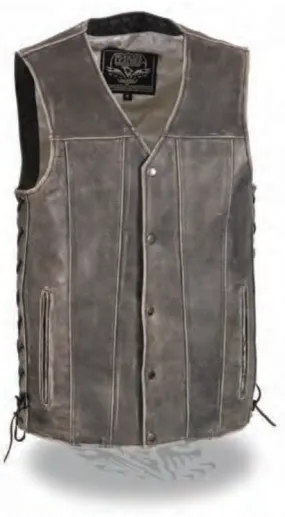 Men’s Distressed Grey Straight Bottom Side Lace Vest