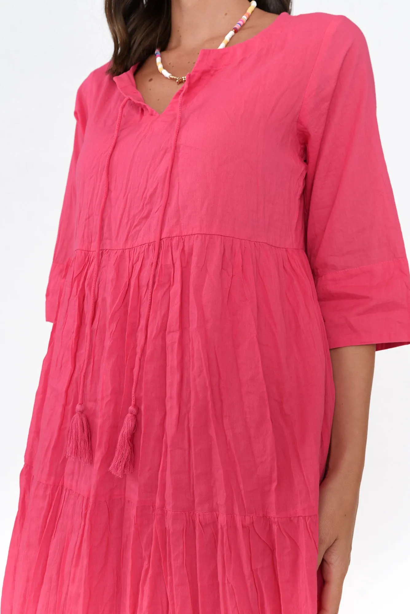 Milana Hot Pink Crinkle Cotton Dress