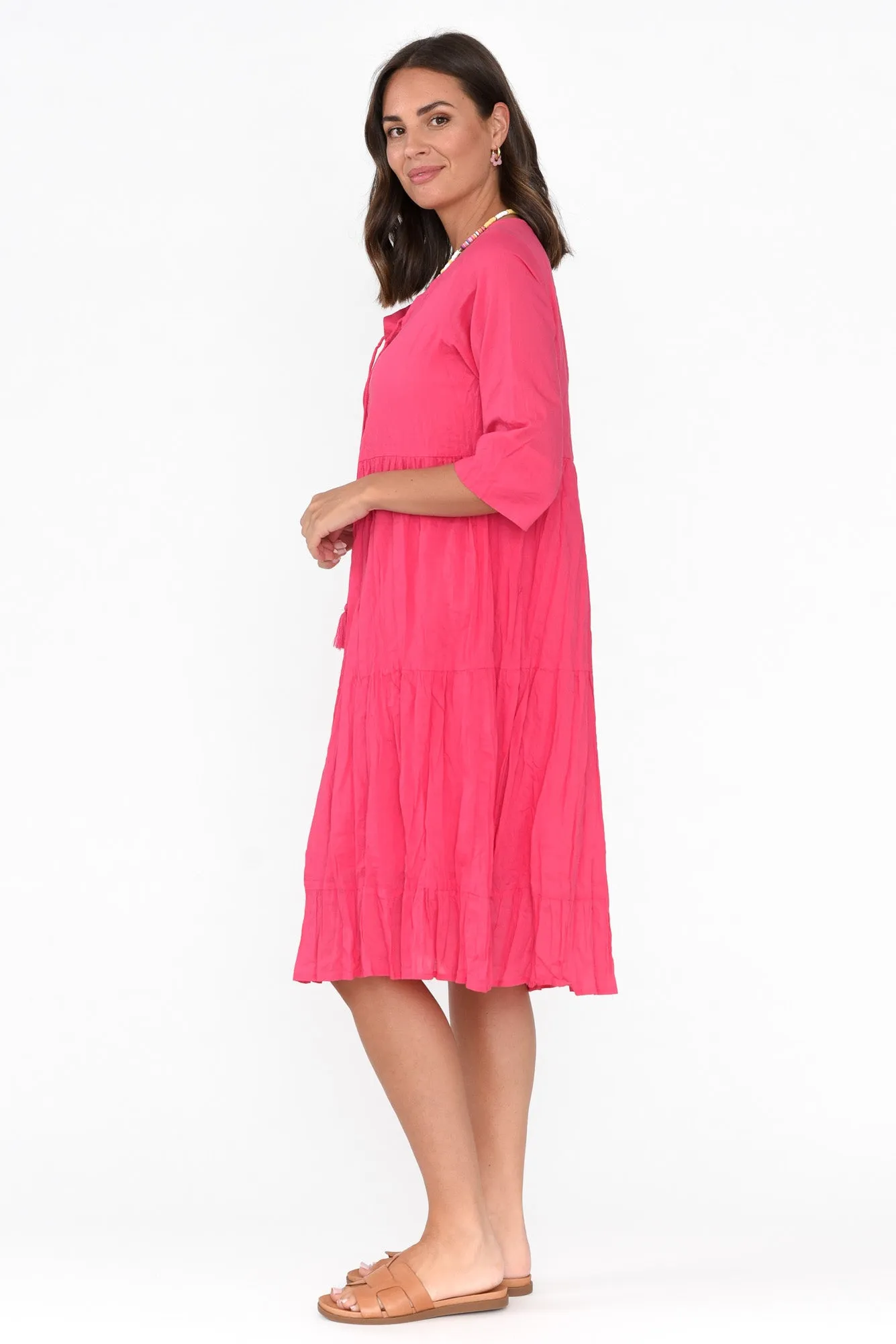 Milana Hot Pink Crinkle Cotton Dress