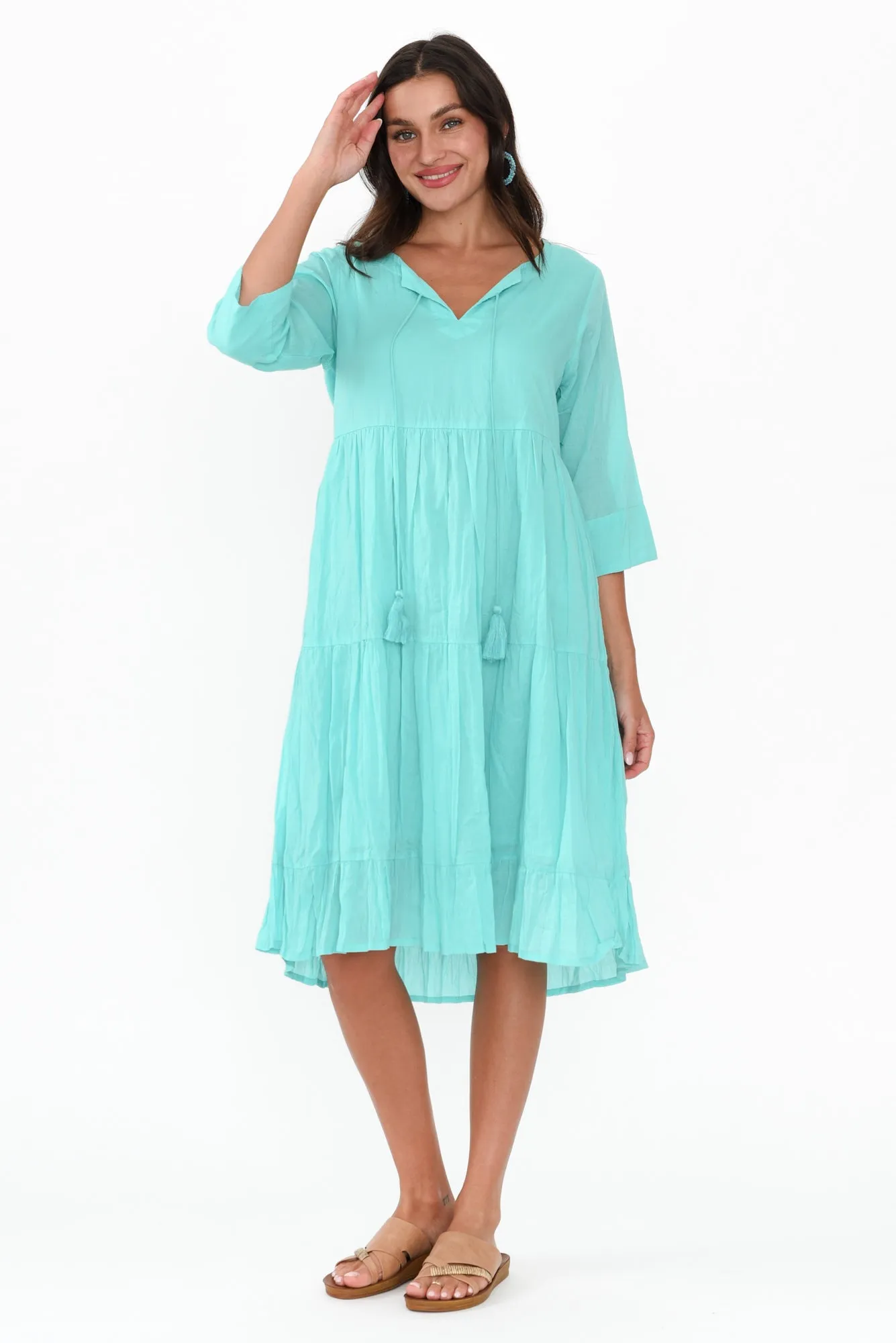 Milana Ice Blue Crinkle Cotton Dress