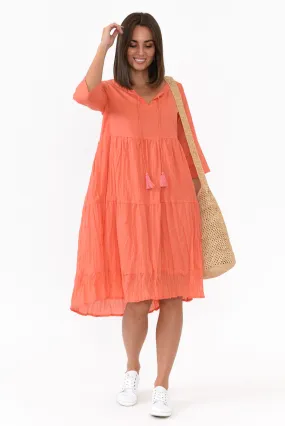 Milana Peach Crinkle Cotton Dress