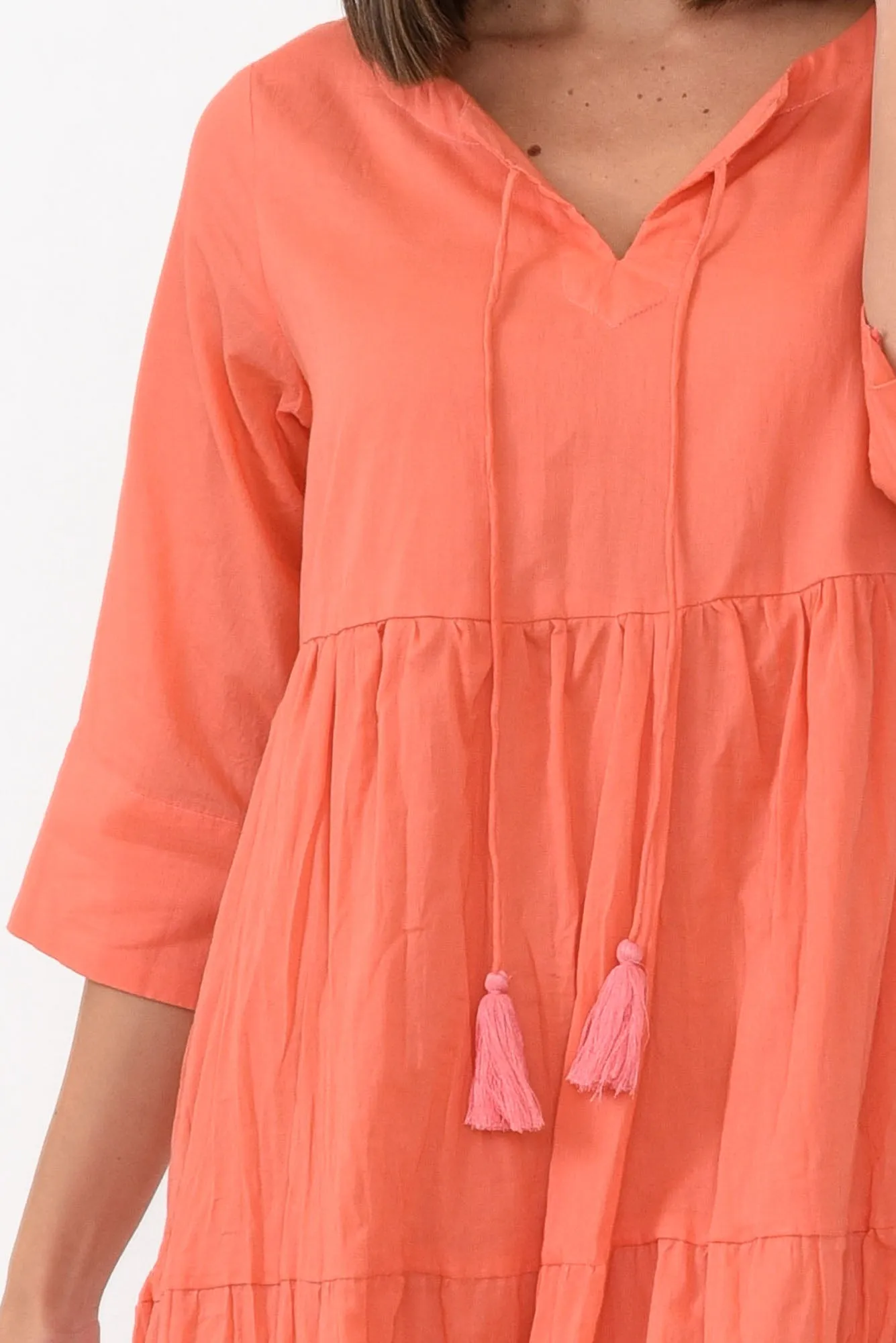 Milana Peach Crinkle Cotton Dress