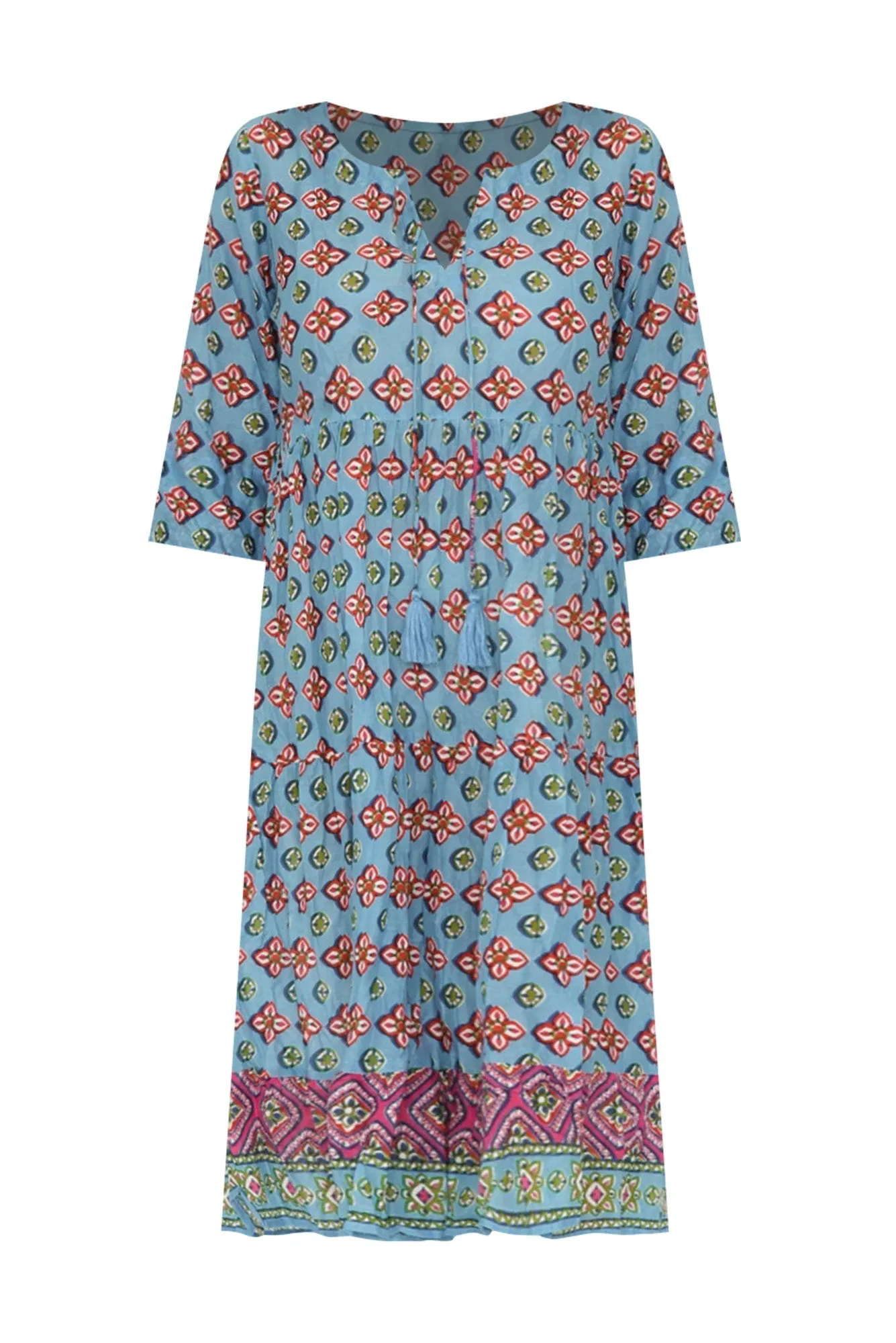 Milana Sky Blue Mosaic Crinkle Cotton Dress