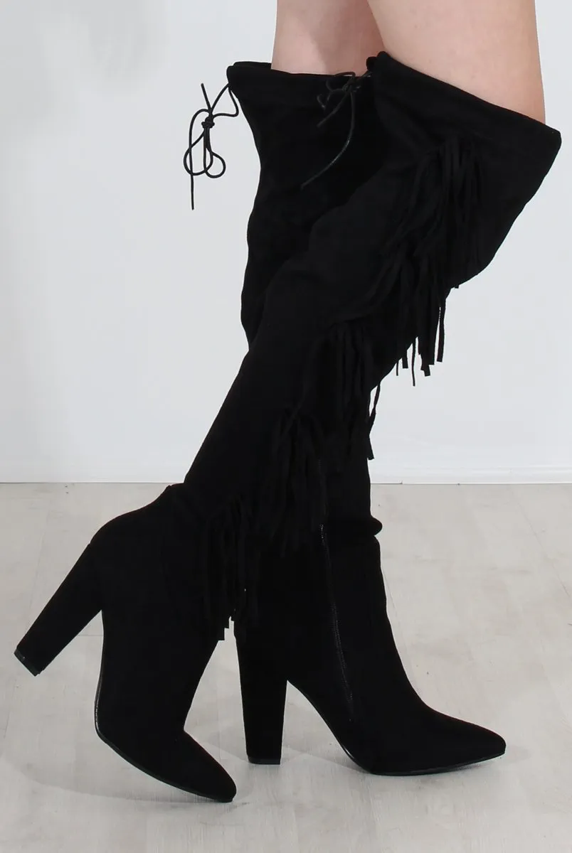 Nula Black Tassel Knee High Boots