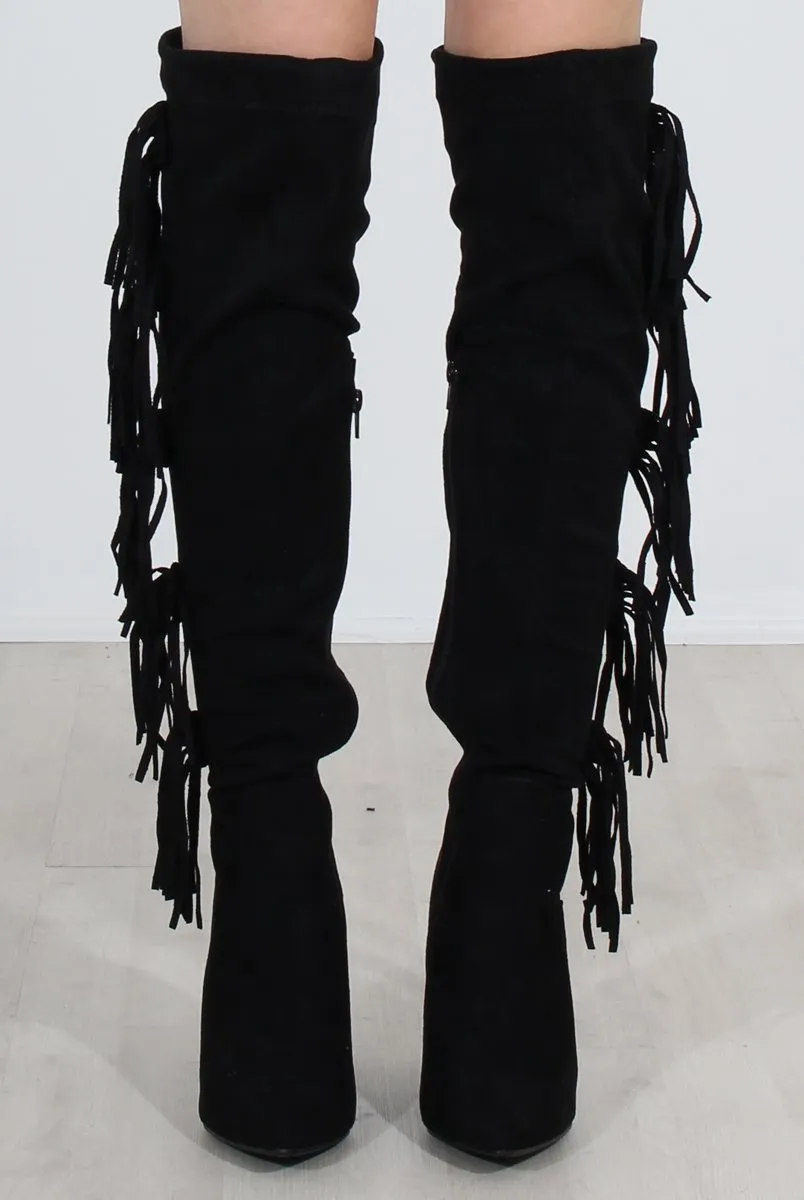 Nula Black Tassel Knee High Boots