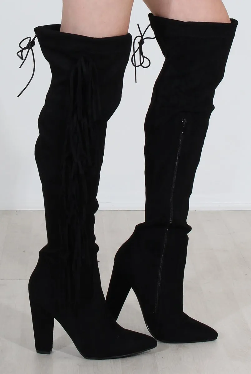 Nula Black Tassel Knee High Boots