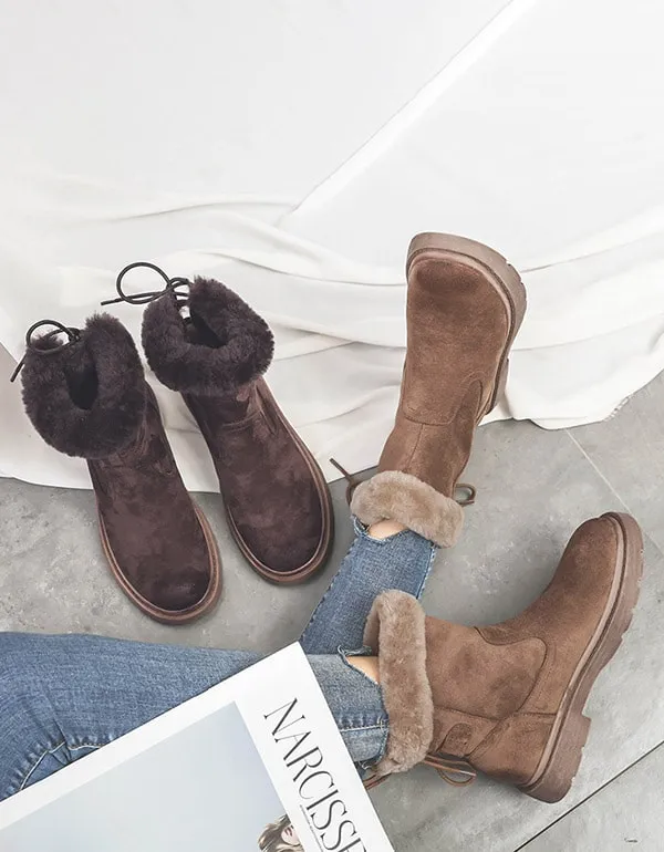 OBIONO Suede Plush Winter Snow Boots