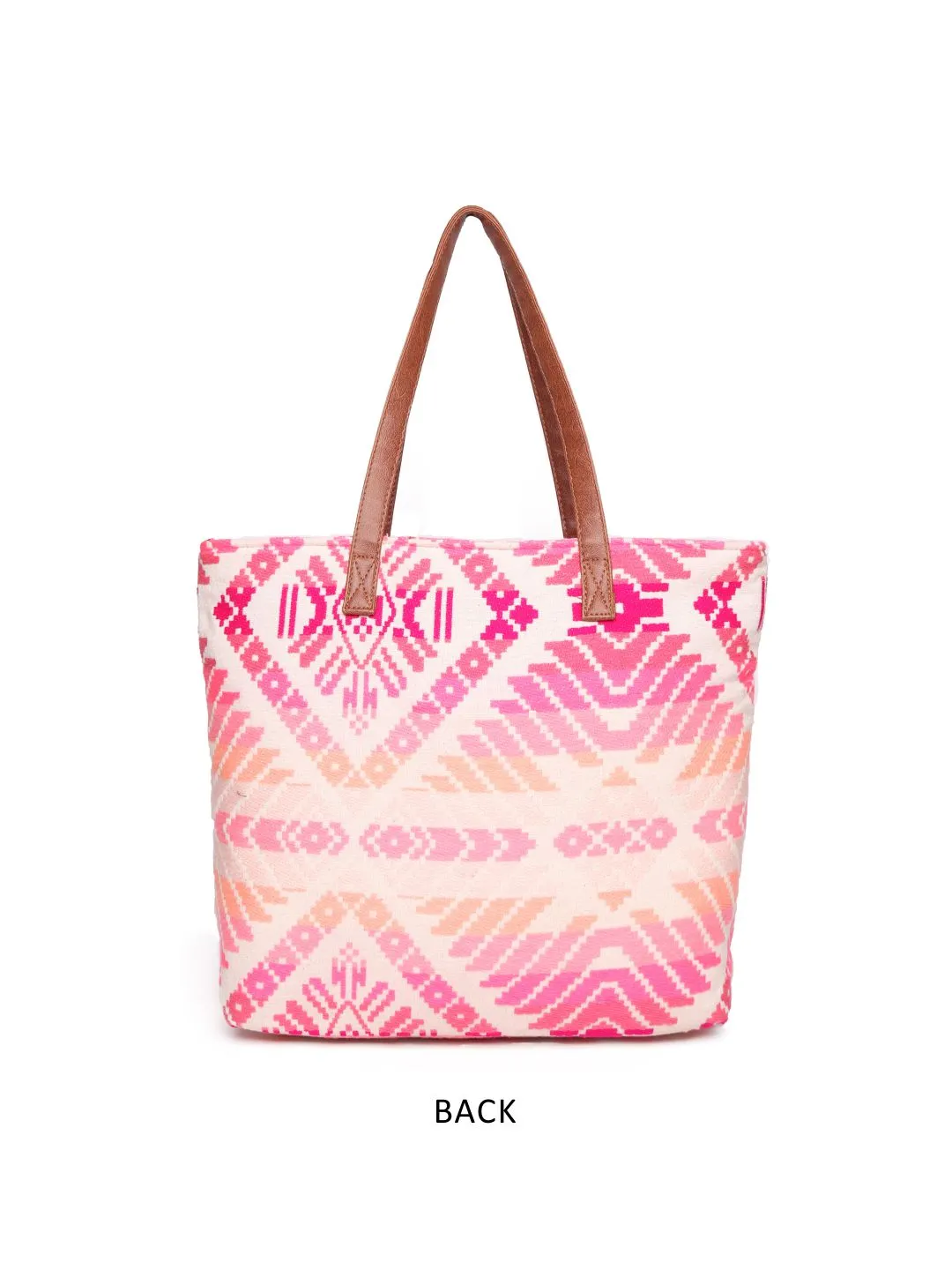 Pink Jacquard Shopper Bag With Tassel