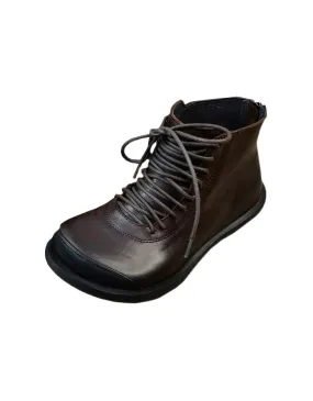 Retro Leather Lace-up Wide Toe Box Ankle Boots