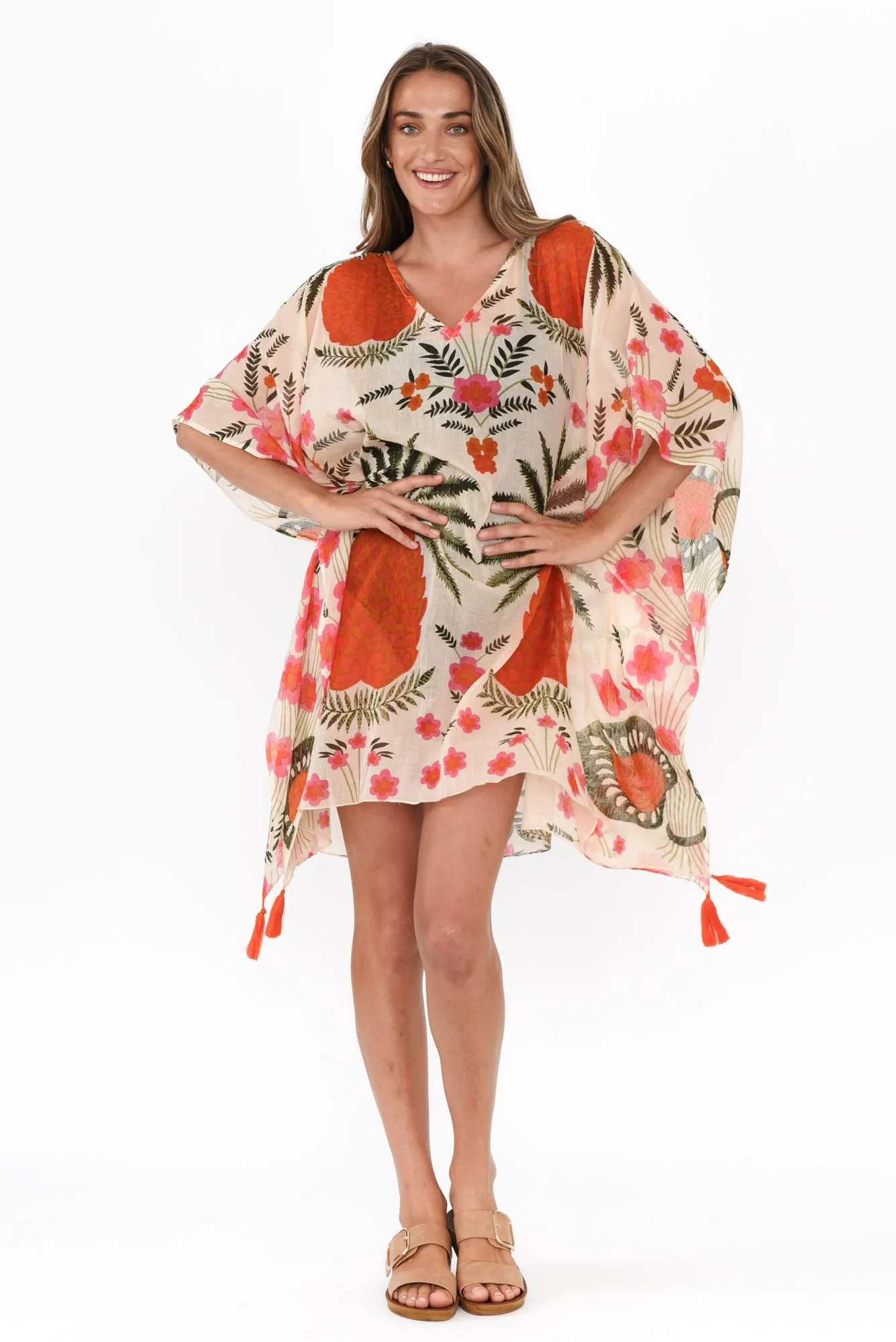 Stella Orange Tropical Cotton Kaftan