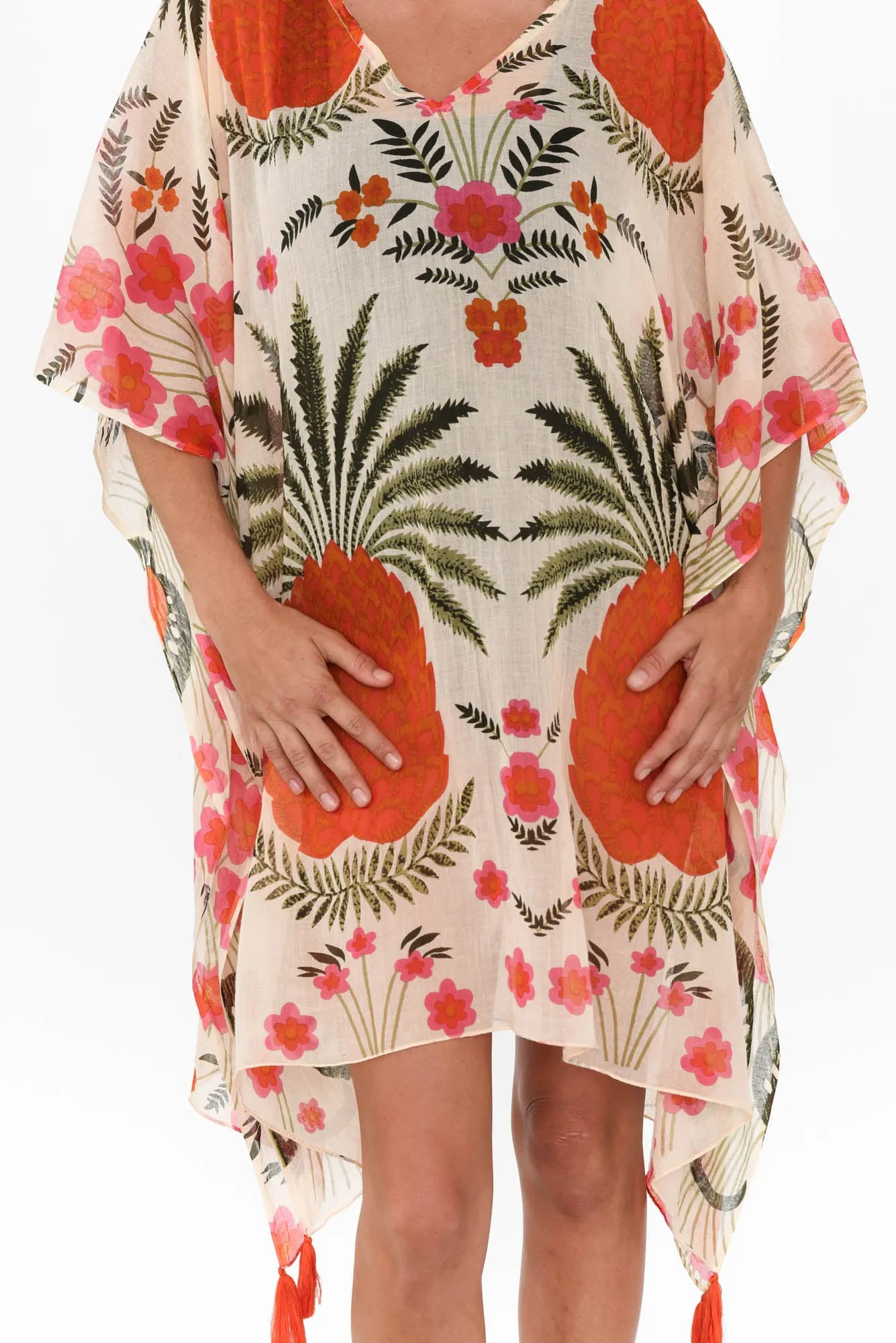 Stella Orange Tropical Cotton Kaftan