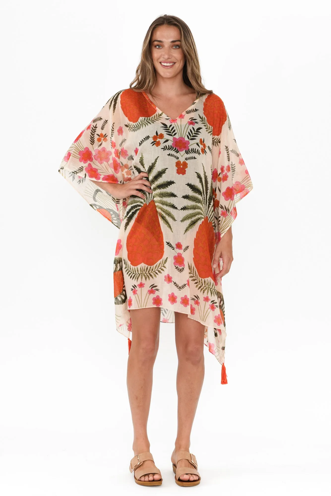 Stella Orange Tropical Cotton Kaftan