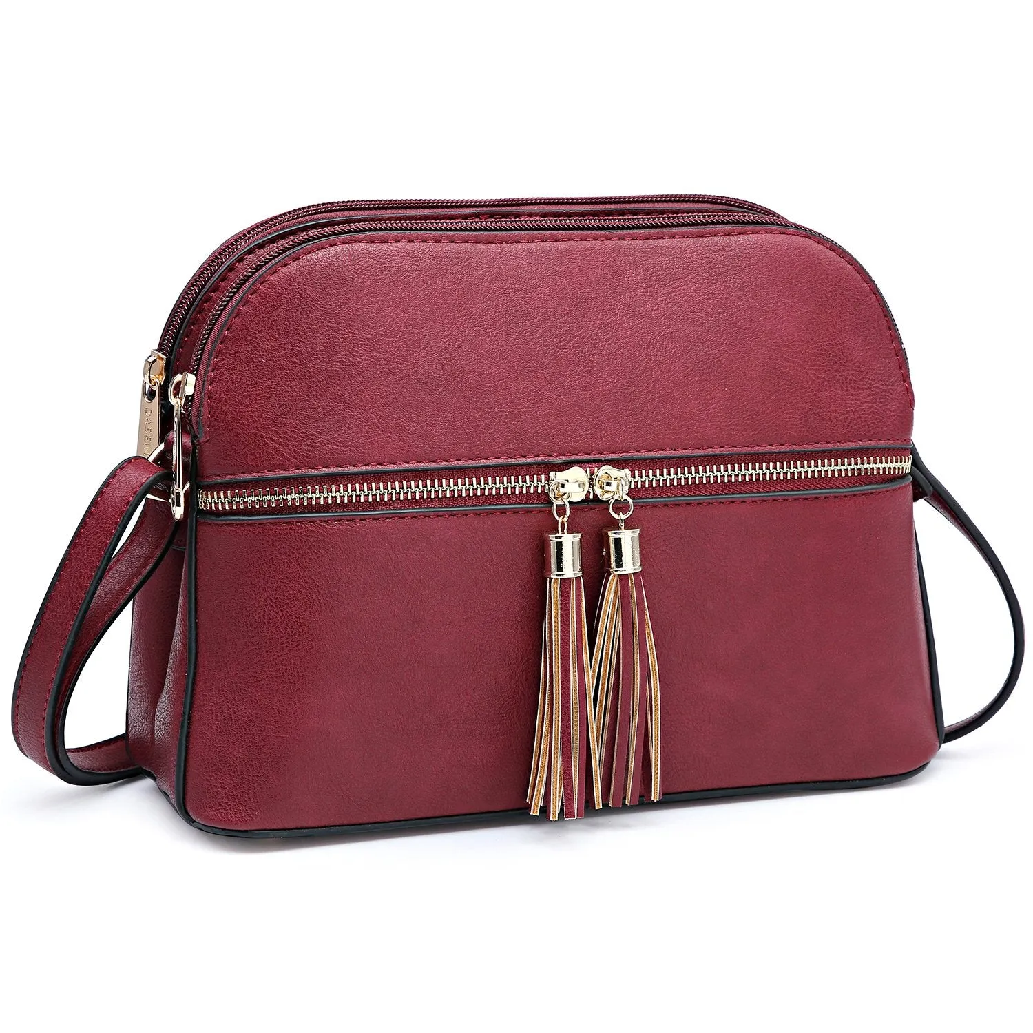 Tassel Front Zipper Crossbody Bag