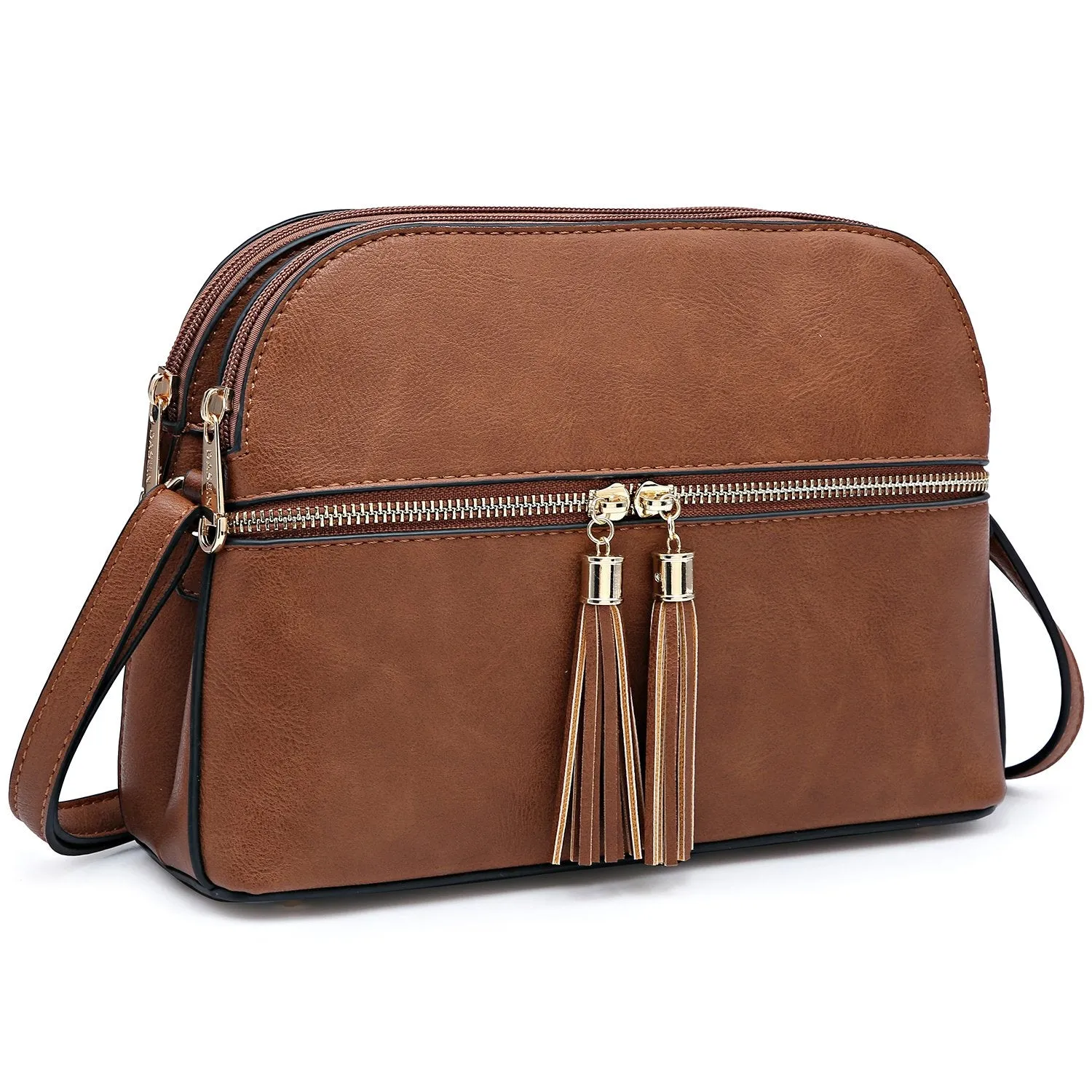 Tassel Front Zipper Crossbody Bag