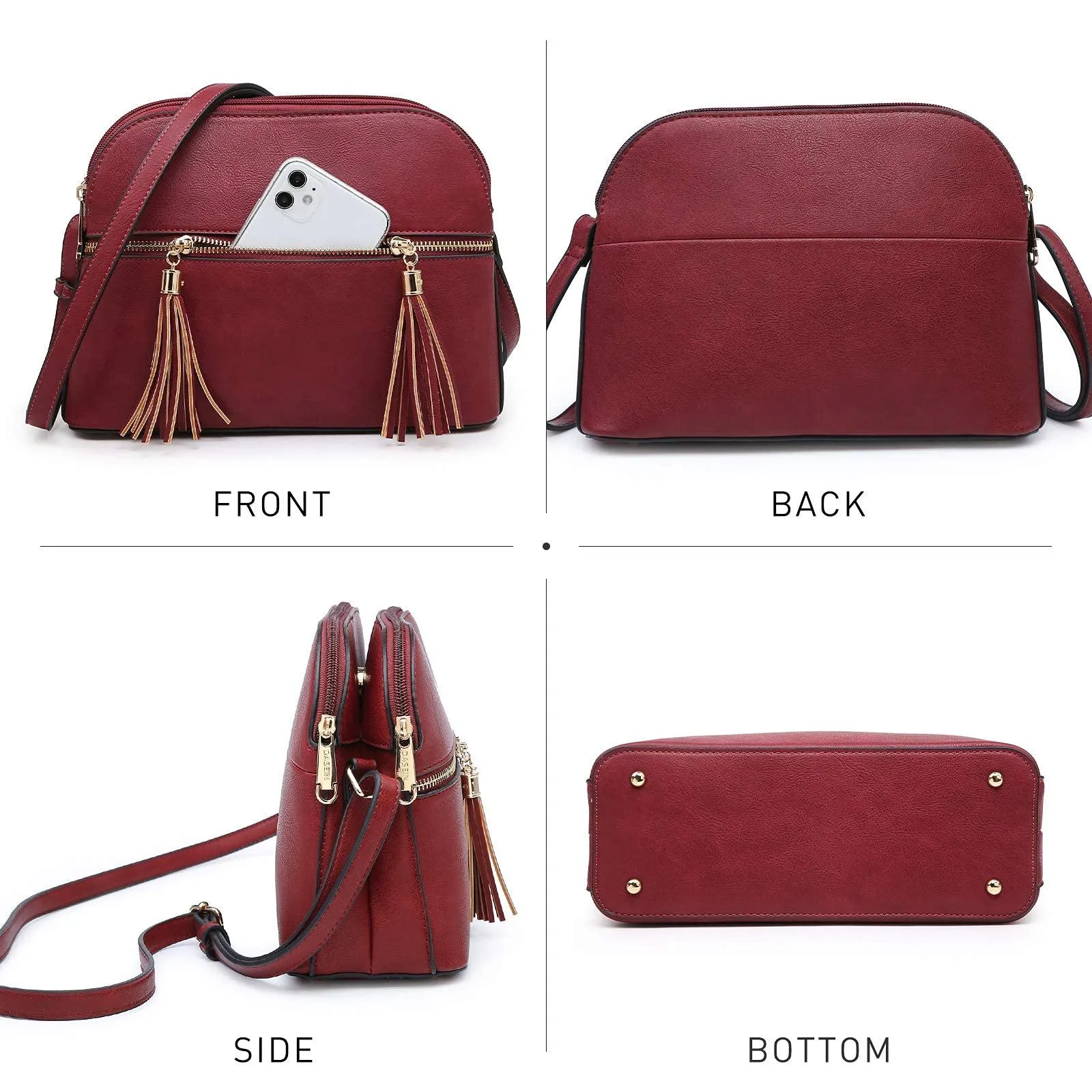 Tassel Front Zipper Crossbody Bag