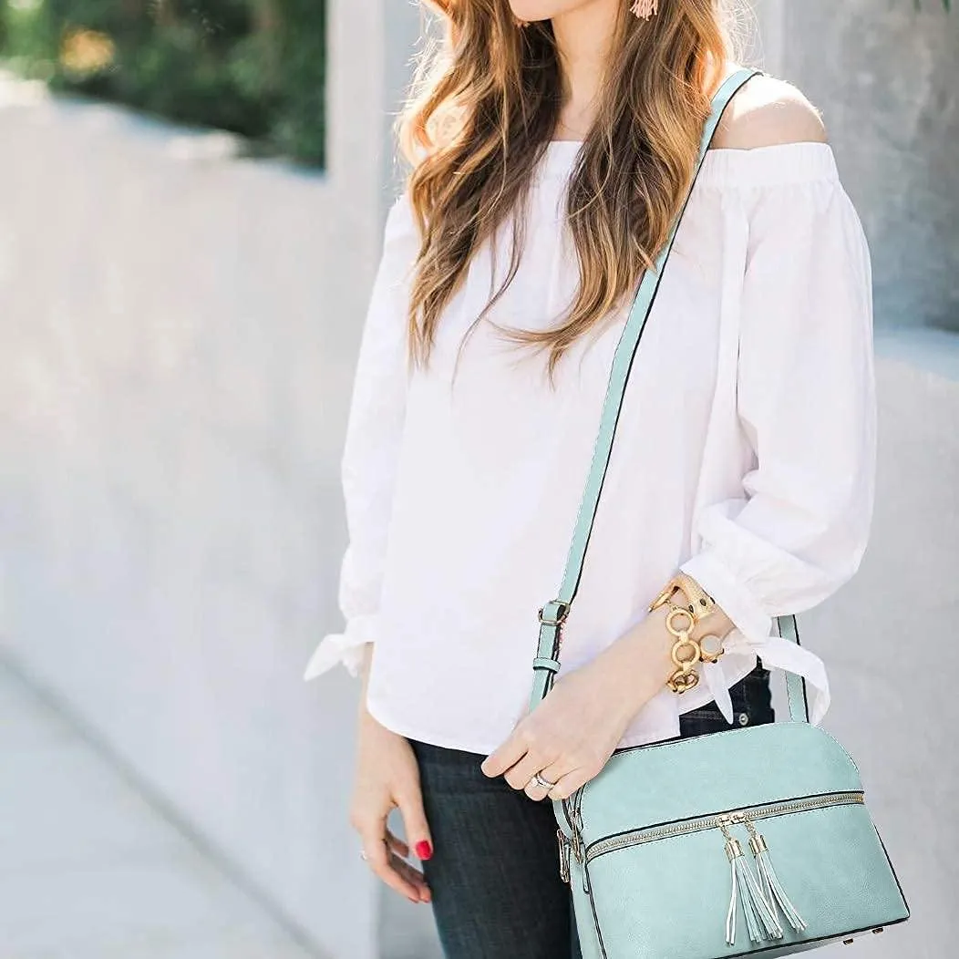 Tassel Front Zipper Crossbody Bag