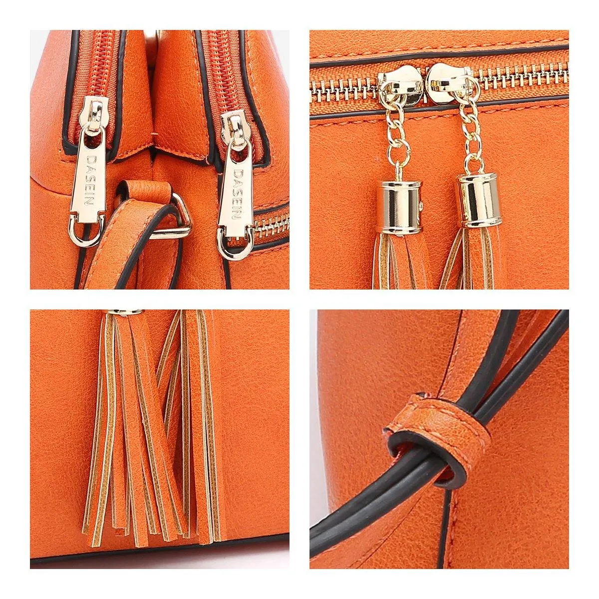 Tassel Front Zipper Crossbody Bag