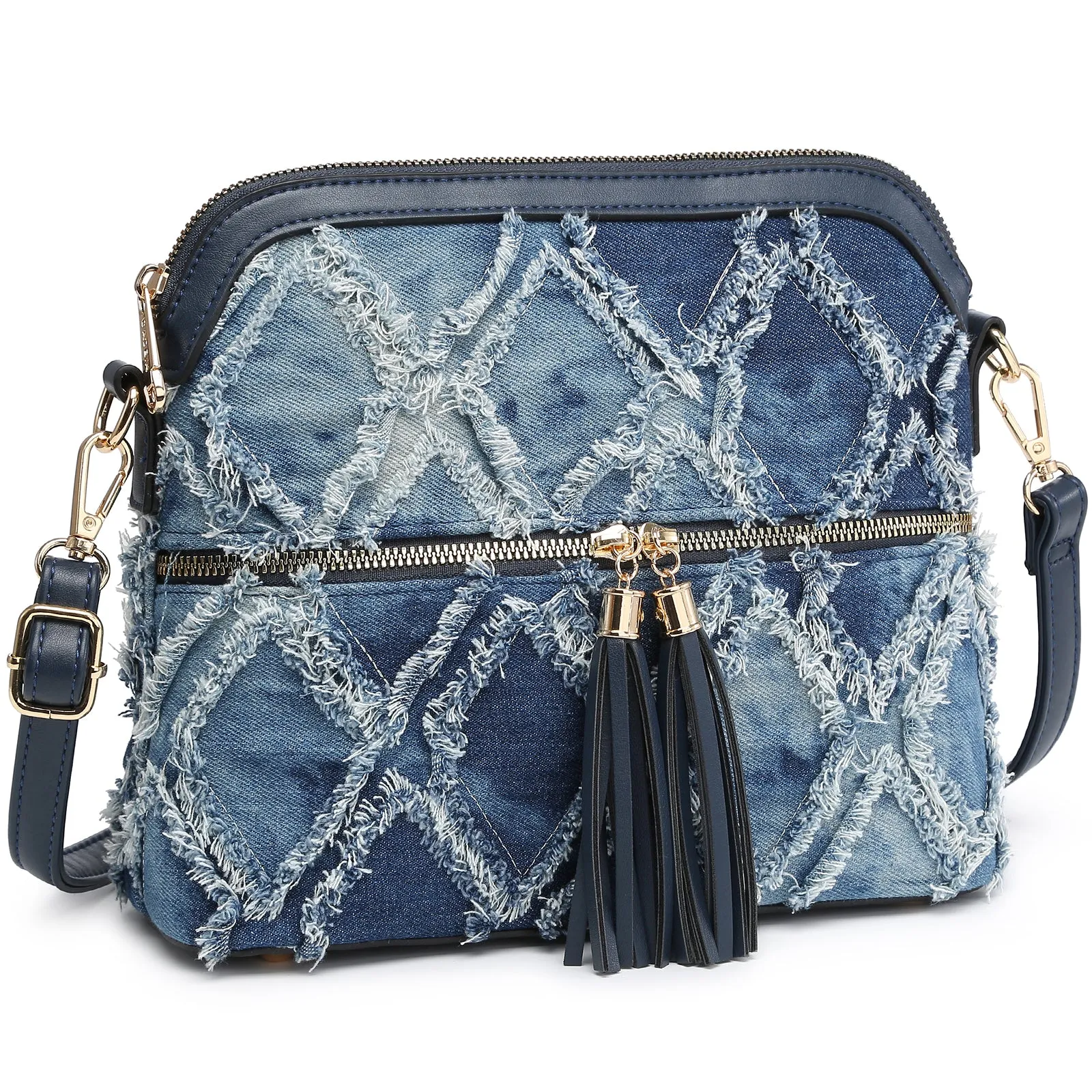 Tassel Front Zipper Crossbody Bag