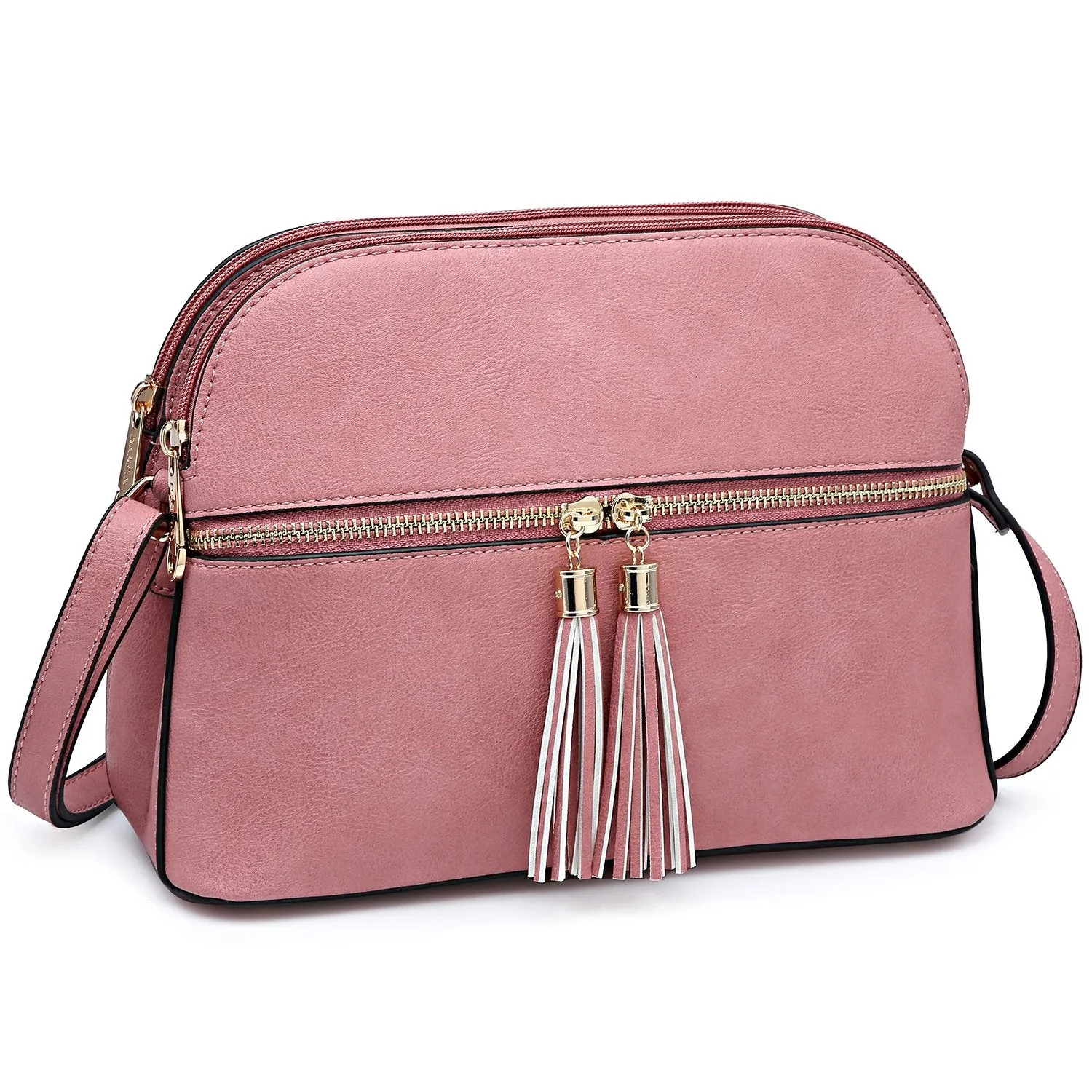 Tassel Front Zipper Crossbody Bag