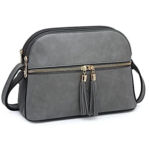 Tassel Front Zipper Crossbody Bag