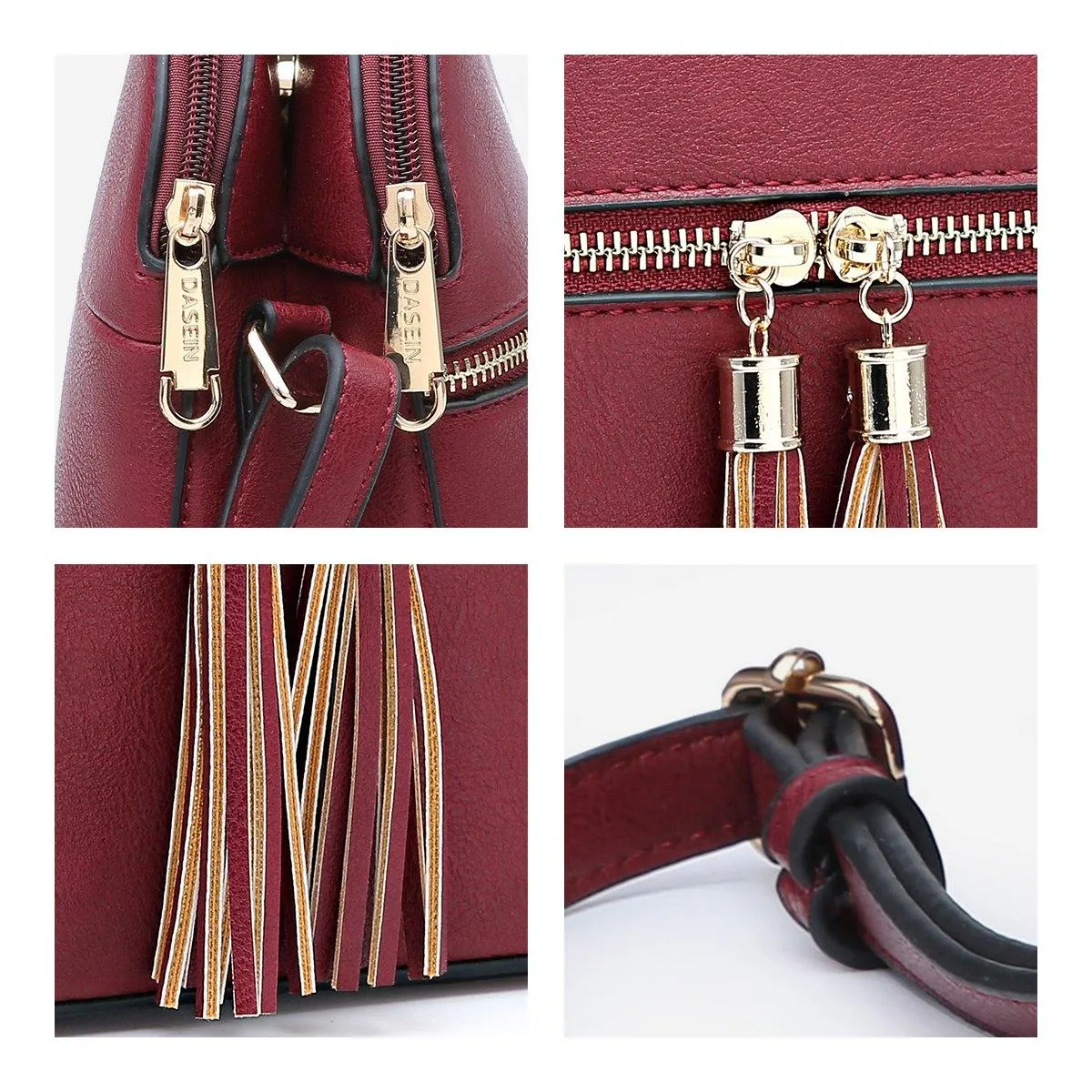 Tassel Front Zipper Crossbody Bag