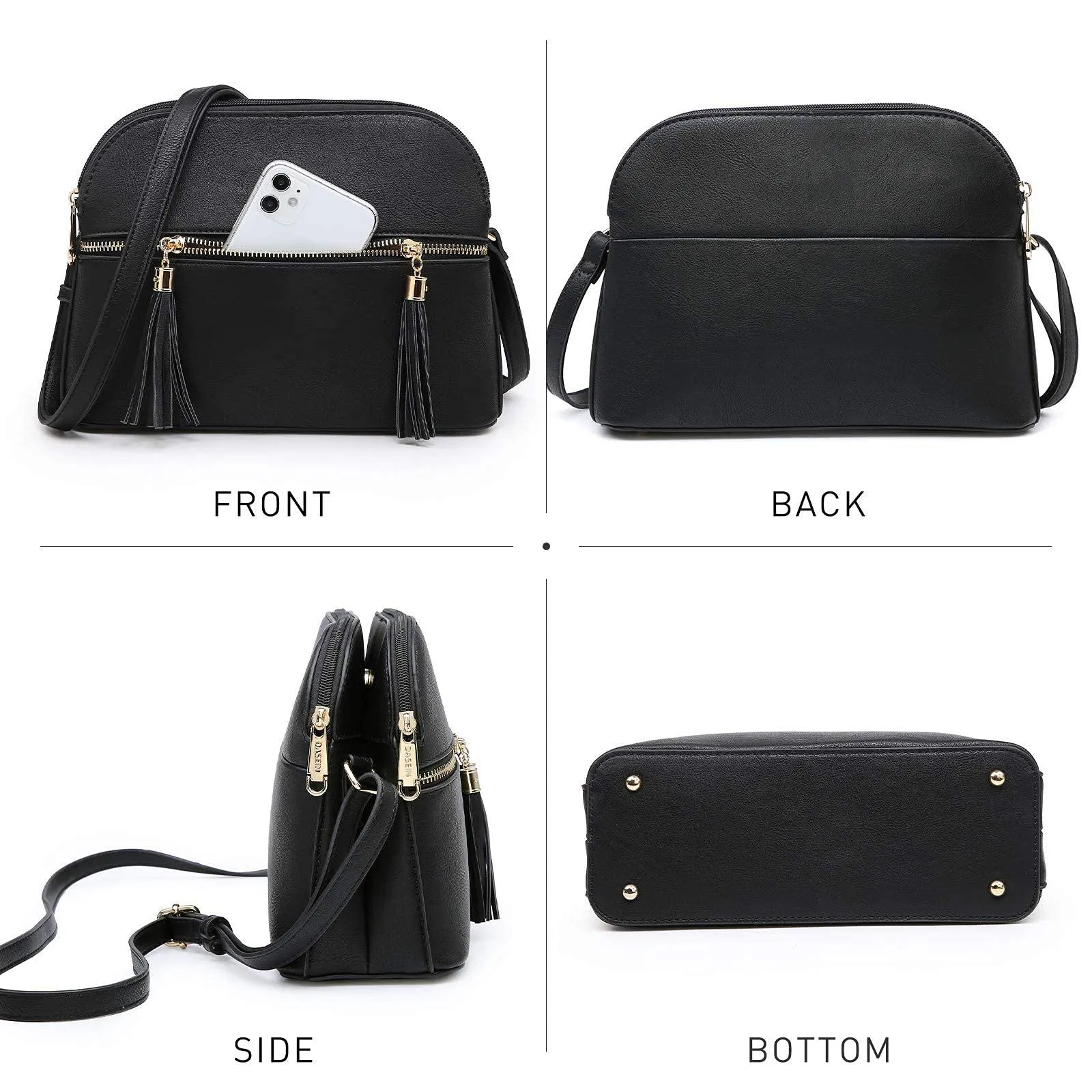 Tassel Front Zipper Crossbody Bag