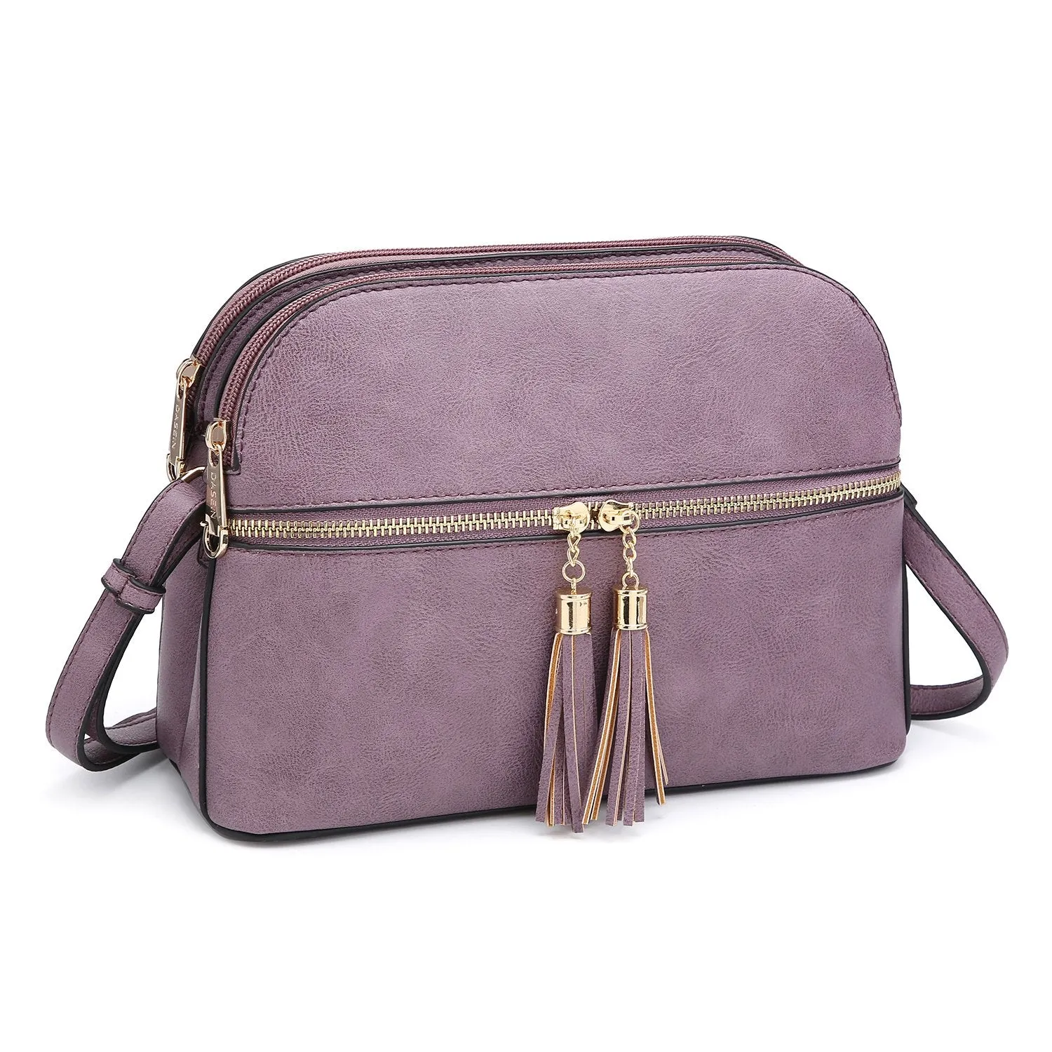 Tassel Front Zipper Crossbody Bag